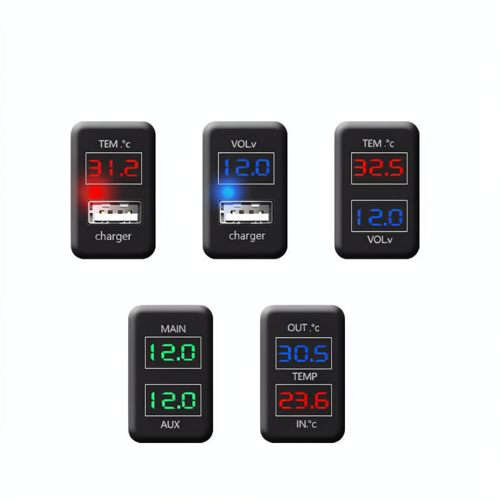 Power Supply Tester - ที่ชาร์จ USB สำหรับรถยนต์ สำหรับรถยนต์โตโยต้ารุ่นวินเทจ เครื่องทดสอบแรงดันแบตเตอรี่ พร้อมหน้าจอแสดงผลอุณหภูมิแบบดิจิตอล