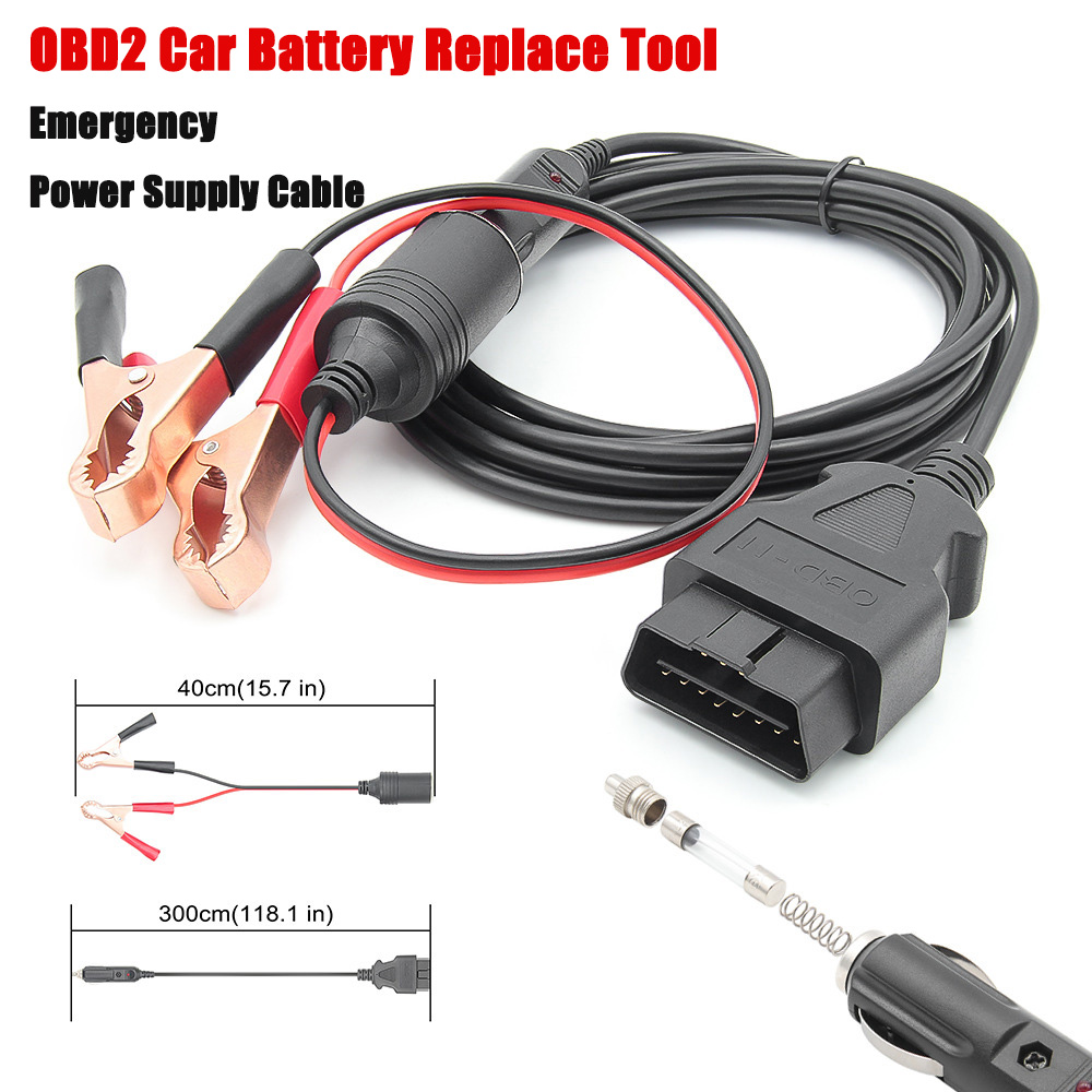 Power Supply Tester - เครื่องมือวินิจฉัยปัญหาแบตเตอรี่รถยนต์ OBD II อุปกรณ์ประหยัดหน่วยความจำ ECU ปลั๊กสายเคเบิลไฟฟ้าฉุกเฉินอเนกประสงค์สำหรับรถยนต์